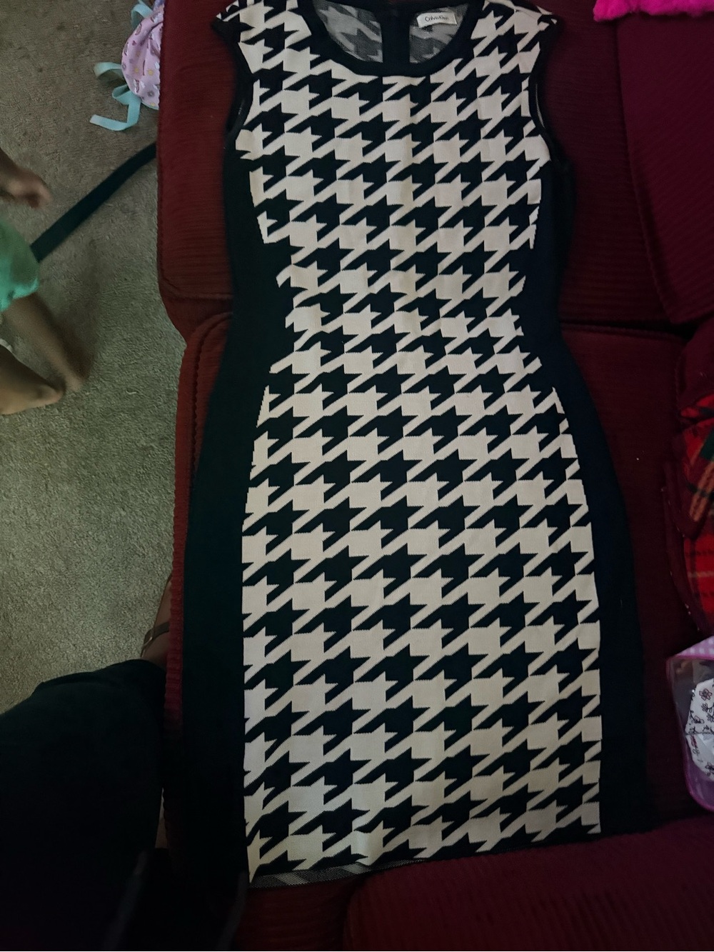Calvin Klein Black & White Houndstooth Sheath Dress